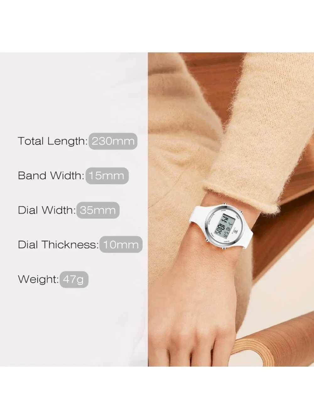 Womens All White Quartz Chronograph Waterproof Outdoor Sport Alarm Digital Watch